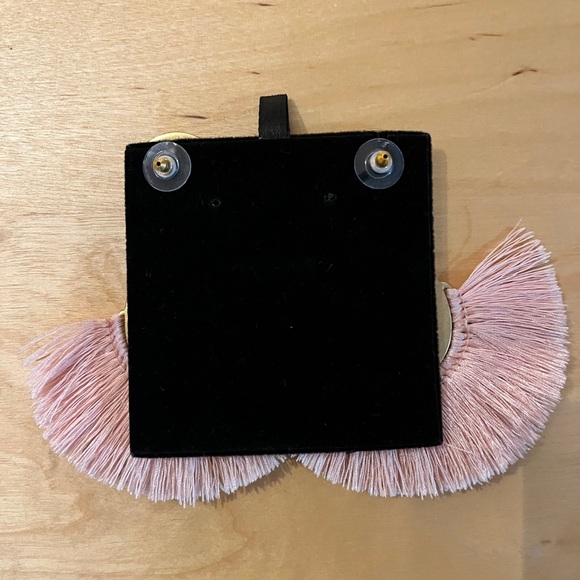 Gold and Pink Statement Earrings with Tassel Fringe - Picture 6 of 9